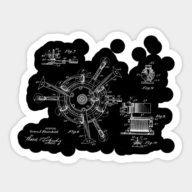 Automatic Bowling Machine Vintage Patent Drawing Sticker by TheYoungDesigns